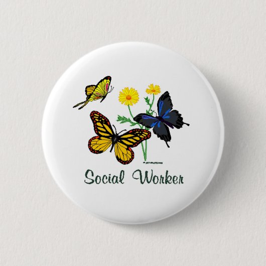 Badge Rond 5 Cm Papillons d'assistant social (Devant)