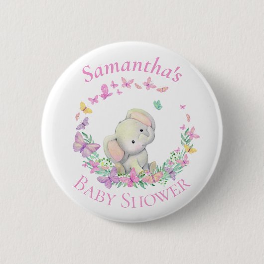 Badge Rond 5 Cm Papillons éléphants Baby shower rose (Devant)