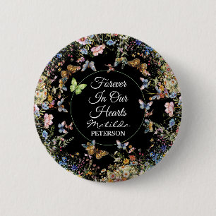 Badge Rond 5 Cm Papillons fleur sauvage Verdure Funérailles