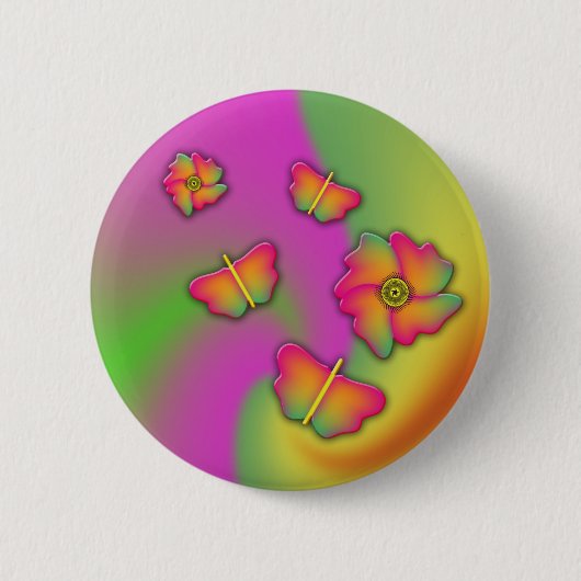 Badge Rond 5 Cm Papillons & Fleurs (Devant)
