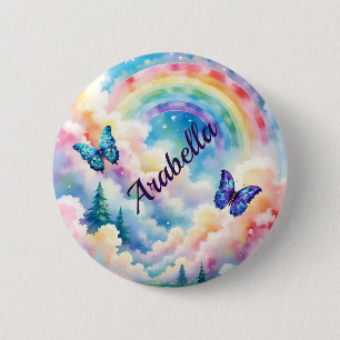 Badge Rond 5 Cm Papillons magiques et couleurs arc-en-ciel