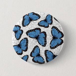 Badge Rond 5 Cm Papillons morpho bleu