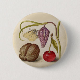 Badge Rond 5 Cm Papillons noix Fleur Cerisier Aquarelle Art