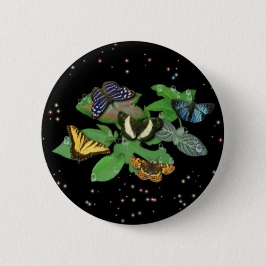 Badge Rond 5 Cm Papillons sur Feuille (Devant)