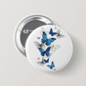 Badge Rond 5 Cm Papillons volants bleus Morpho (Devant & derrière)