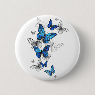 Badge Rond 5 Cm Papillons volants bleus Morpho