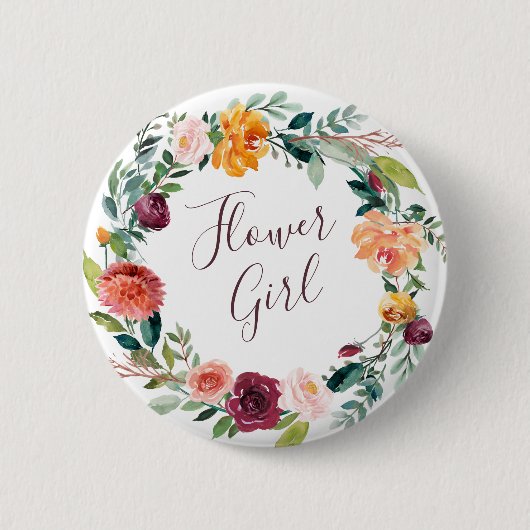 Badge Rond 5 Cm Paprika Burgundy Floral Fille de Fleurs Bouton (Devant)