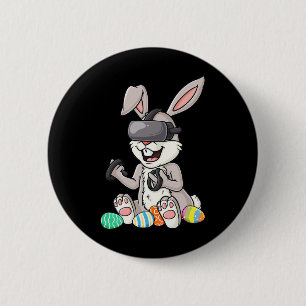 Badge Rond 5 Cm Pâques Bunny Gamer Amusants OEufs Jeu Jeu Joueur E
