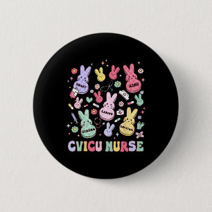 Badge Rond 5 Cm Pâques Cvicu Cardiac Nurse Bunny Pediatric Retro C