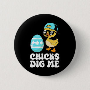 Badge Rond 5 Cm Pâques drôles de poussins m'aiment Œuf de Pâques T