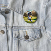 Badge Rond 5 Cm "Par tee Time : Le Cool Chat’s Golf Swing!" (En situation)