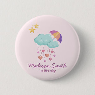 Badge Rond 5 Cm Parapluie coloré Carte d'anniversaire avec de mign