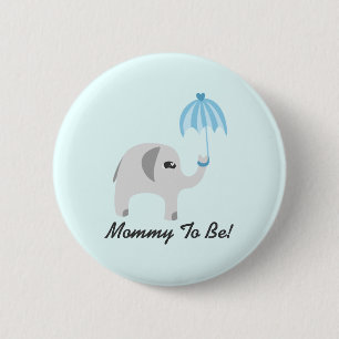 Badge Rond 5 Cm Parapluie de bleu de baby shower d'éléphant