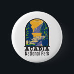 Badge Rond 5 Cm Parc national Acadia Bar Harbour Ocean Path<br><div class="desc">Conception d'oeuvres d'art vectorielles acadiennes. Le parc national Acadia se trouve principalement sur l'île du désert du mont du Maine. Son paysage est marqué par des bois,  des plages rocheuses et des pics de granit sculptés par des glaciers comme le mont Cadillac.</div>