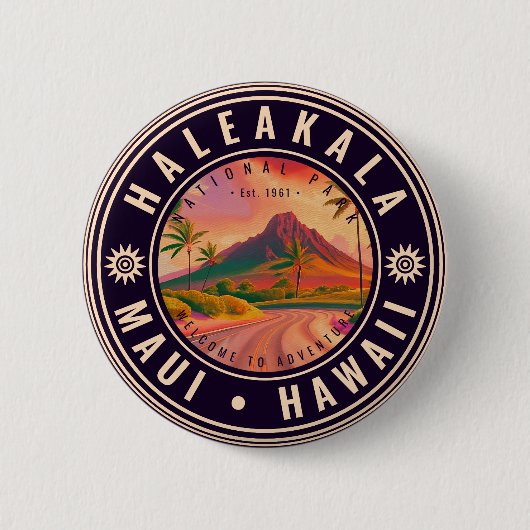 Badge Rond 5 Cm Parc national de Haleakala Maui Road Volcano Vinta (Devant)