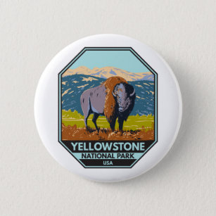 Badge Rond 5 Cm Parc national de Yellowstone Bison nord-américain