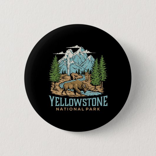 Badge Rond 5 Cm Parc national de Yellowstone Us Wolf Bison Bear Vi (Devant)