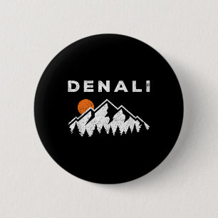 Badge Rond 5 Cm Parc national Retro Denali Montagnes Alask Vintage