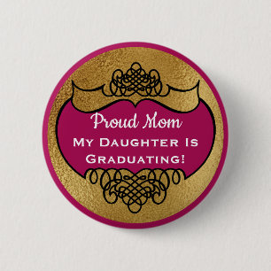 Badge Rond 5 Cm Parent fier d'étiquette d'or nommé élégant vin