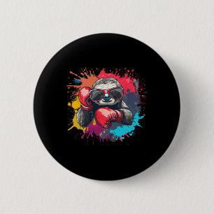 Badge Rond 5 Cm Paresseux Boxeur Avec Gants De Boxe Kickboxing Drô