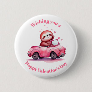 Badge Rond 5 Cm Paresseux conduisant une décapotable rose pour la