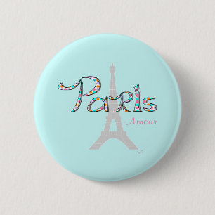 Badge Rond 5 Cm PARIS Amour avec Tour Eiffel