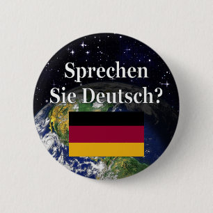 Badge Rond 5 Cm Parles-tu allemand ? en allemand. Drapeau et Terre