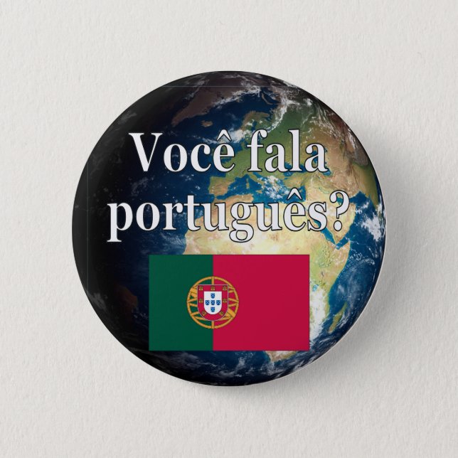 Badge Rond 5 Cm Parles-tu portugais ? Portugais. Drapeau et Terre (Devant)