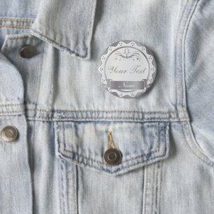 Badge Rond 5 Cm Partie personnalisée de blanc et de noces d'argen