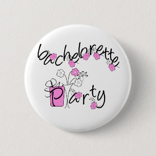 Badge Rond 5 Cm Partie rose et noire de Bachelorette de fleurs