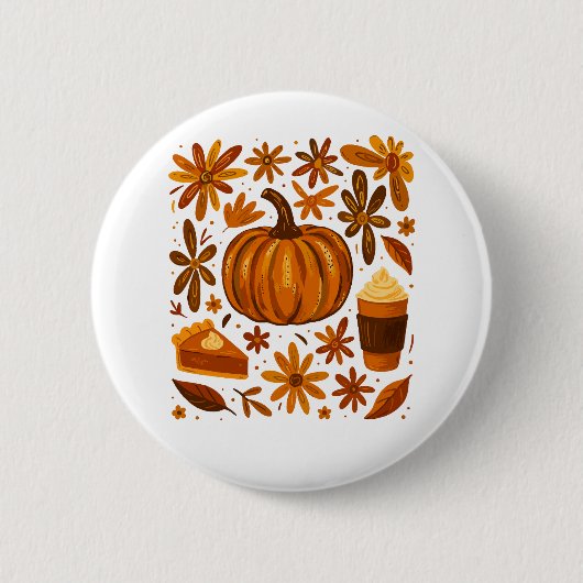 Badge Rond 5 Cm Parties scintillant Automne Floral Citrouille Than (Devant)