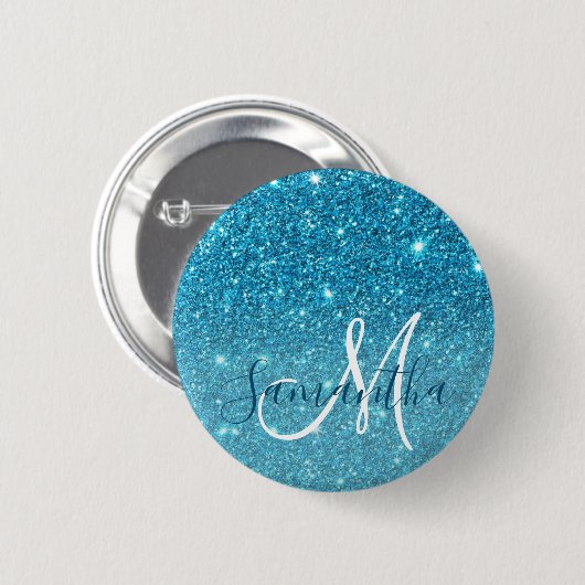 Badge Rond 5 Cm Parties scintillant bleu moderne éclaboussures Nom (Devant & derrière)