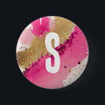 Badge Rond 5 Cm Parties scintillant d'or rose éclat Monogramme per<br><div class="desc">Parties scintillant d'or Pink Splatter Monogram Personnalisé Button dispose d'une parties scintillant d'or moderne et de peinture rose splatter arrière - plan avec votre monogramme personnalisé. Personnalisez en modifiant le texte dans la zone de texte ou supprimez sans texte. Créé par Evco Studio www.zazzle.com/store/evcostudio</div>