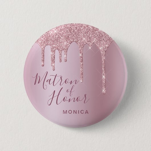 Badge Rond 5 Cm parties scintillant d'or rose gouttes matron d'hon (Devant)