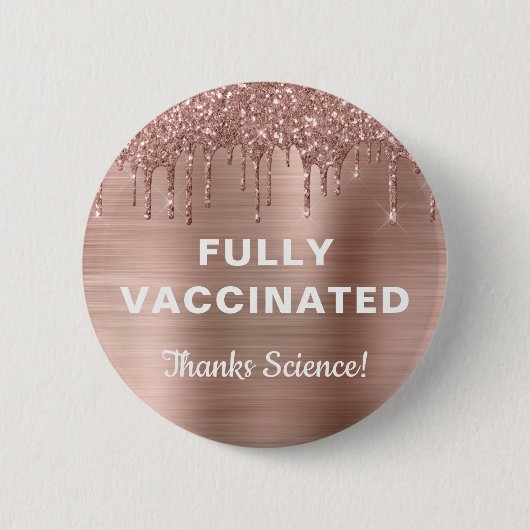 Badge Rond 5 Cm Parties scintillant d'or Rose vacciné contre les f (Devant)