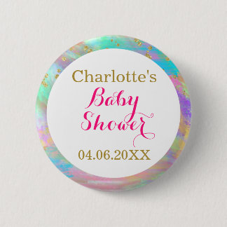 Badge Rond 5 Cm Parties scintillant d'or Unicorne couleur Baby sho