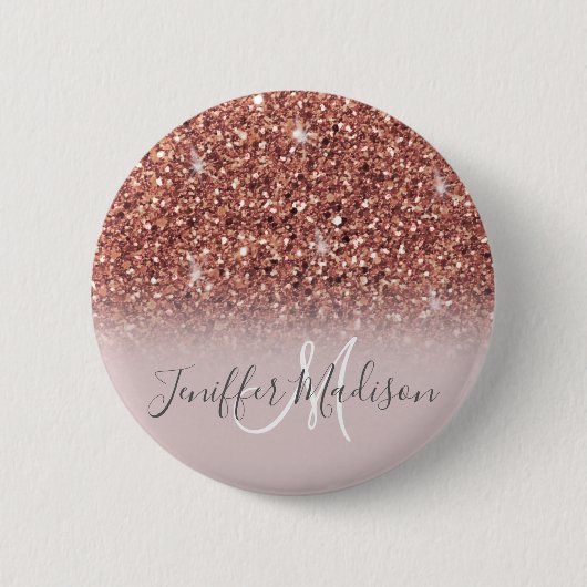 Badge Rond 5 Cm parties scintillant en or rose Nom personnalisé (Devant)