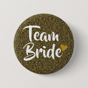 Badge Rond 5 Cm Parties scintillant Gold Heart Team Bride