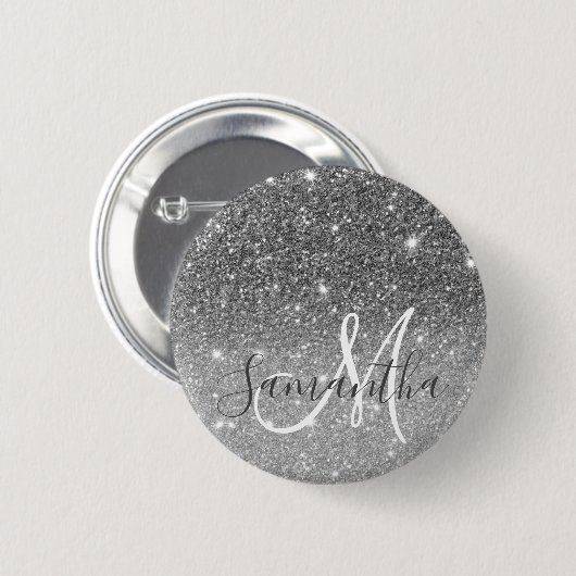Badge Rond 5 Cm Parties scintillant gris moderne éclabousser Nom p (Devant & derrière)