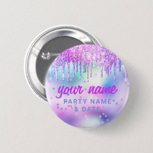 Badge Rond 5 Cm Parties scintillant holographique Lecteurs violet  (Devant & derrière)