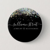 Badge Rond 5 Cm Parties scintillant holographique noire (Devant)
