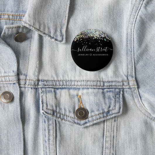 Badge Rond 5 Cm Parties scintillant holographique noire (En situation)