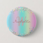 Badge Rond 5 Cm Parties scintillant holographique Unicorn (Devant)