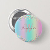 Badge Rond 5 Cm Parties scintillant holographique Unicorn (Devant & derrière)