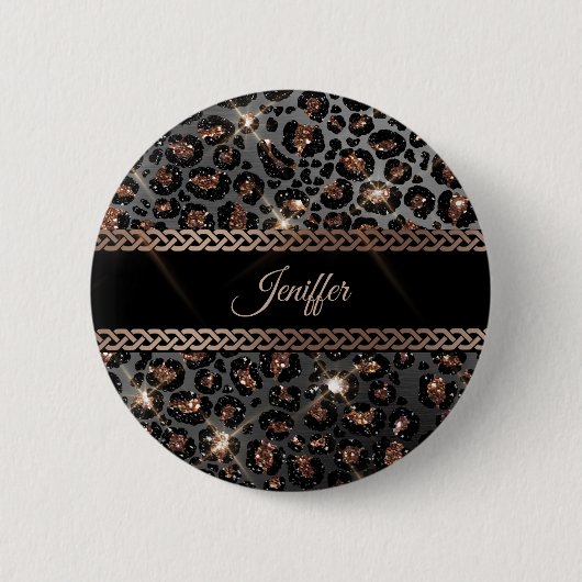 Badge Rond 5 Cm Parties scintillant Leopard Black Gold personnalis (Devant)