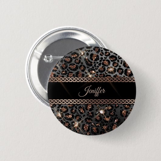 Badge Rond 5 Cm Parties scintillant Leopard Black Gold personnalis (Devant & derrière)
