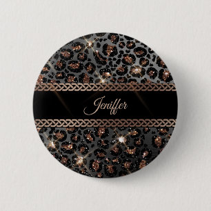 Badge Rond 5 Cm Parties scintillant Leopard Black Gold personnalis