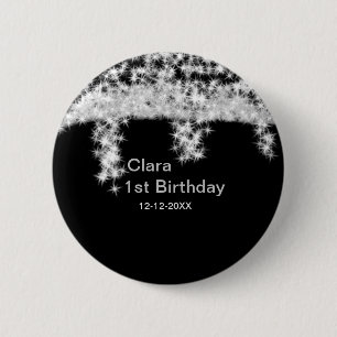 Badge Rond 5 Cm Parties scintillant noire en argent ajouter le nom