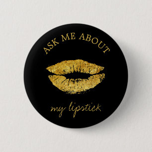 Badge Rond 5 Cm Parties scintillant or lèvres imprimer noir me dem