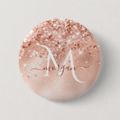 Badge Rond 5 Cm Parties scintillant Peach Rose or Monogramme (Devant)